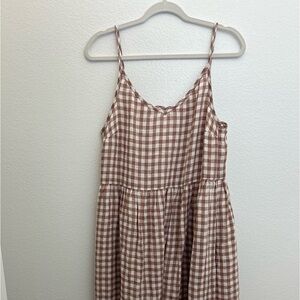 Not perfect linen Sarah-2 dress in creamy brown gingham (lightweight)